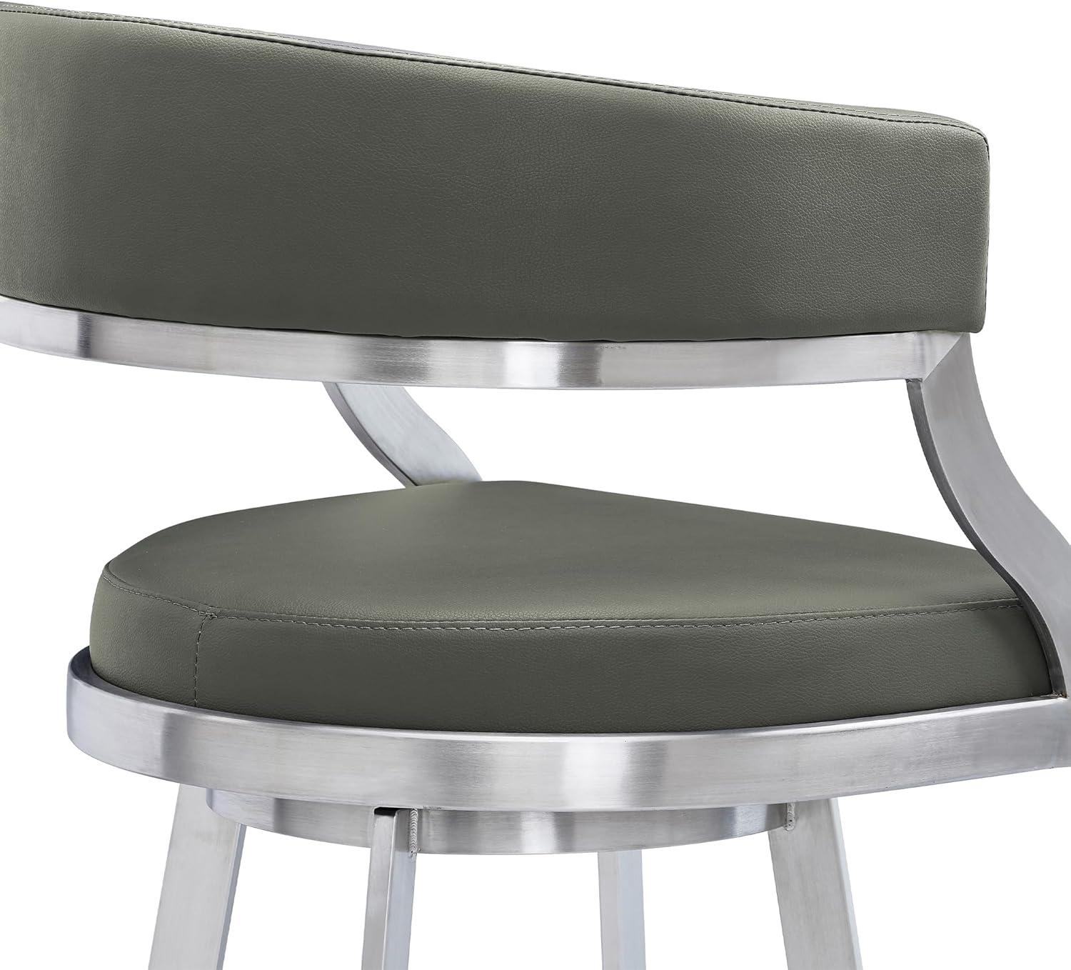 image:imageArmen Living Lorin Modern 26 Seat Height Gray Faux Leather and Brushed Stainless Steel Metal Swivel Bar Stool for Kitchen Island CounterSaturn