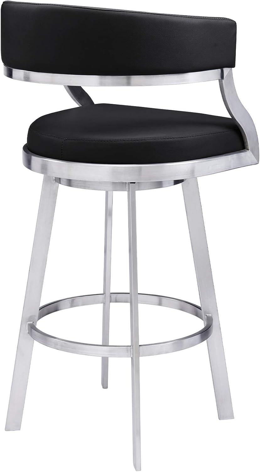 image:imageArmen Living Lorin Modern 26 Seat Height Gray Faux Leather and Brushed Stainless Steel Metal Swivel Bar Stool for Kitchen Island CounterSaturn