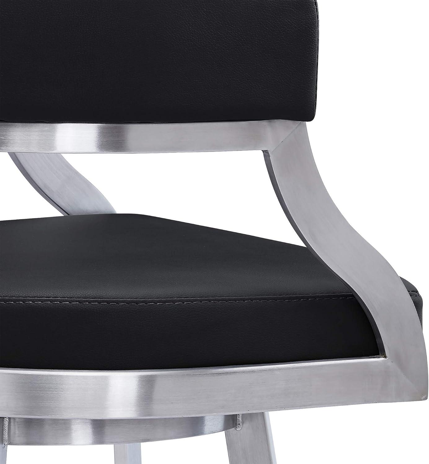 image:imageArmen Living Lorin Modern 26 Seat Height Gray Faux Leather and Brushed Stainless Steel Metal Swivel Bar Stool for Kitchen Island CounterSaturn