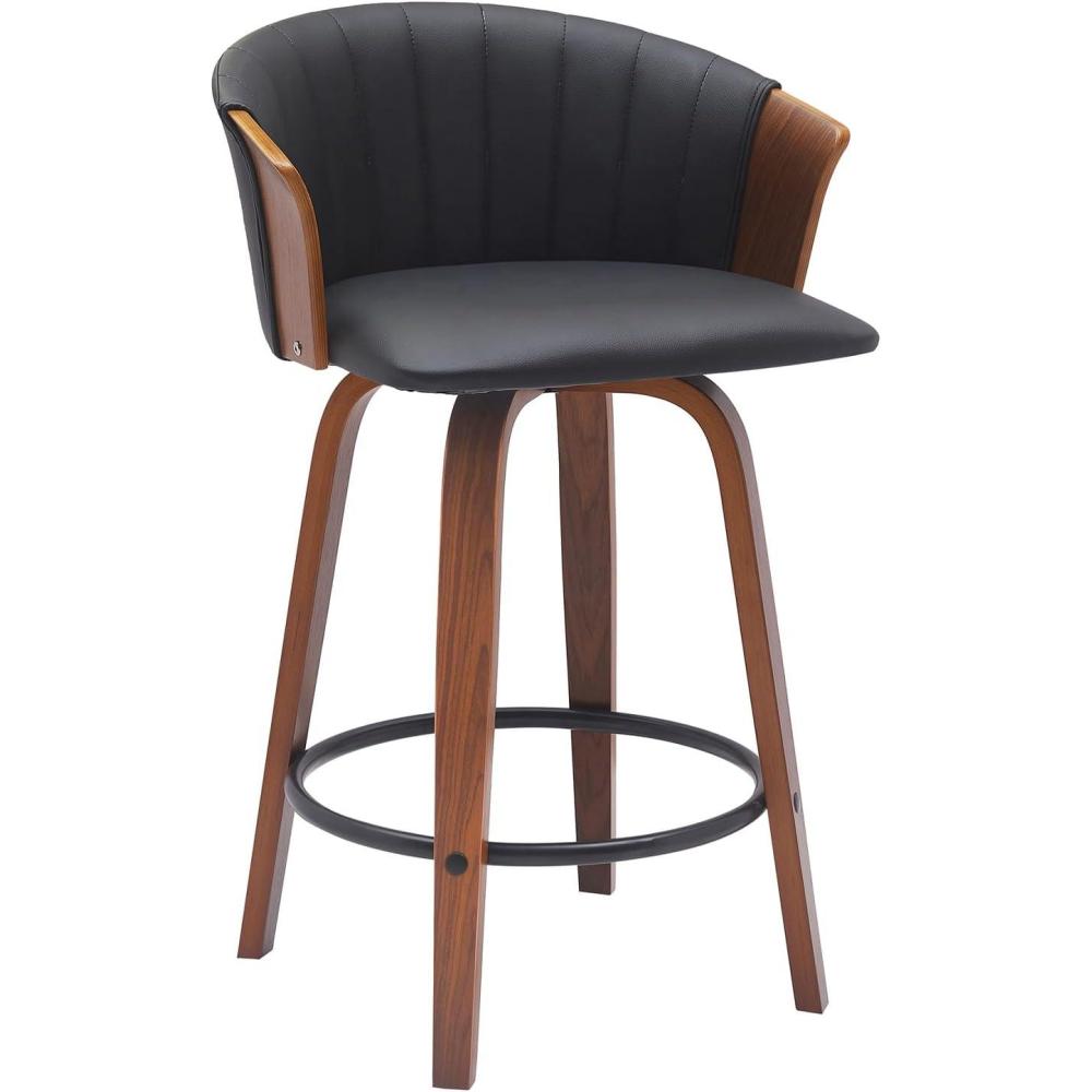 image:imageArmen Living Diana 30 Seat Height Mid Century Modern Swivel Walnut Wood Bar Stool for Kitchen Island Counter in Gray Faux LeatherBlack Faux Leather