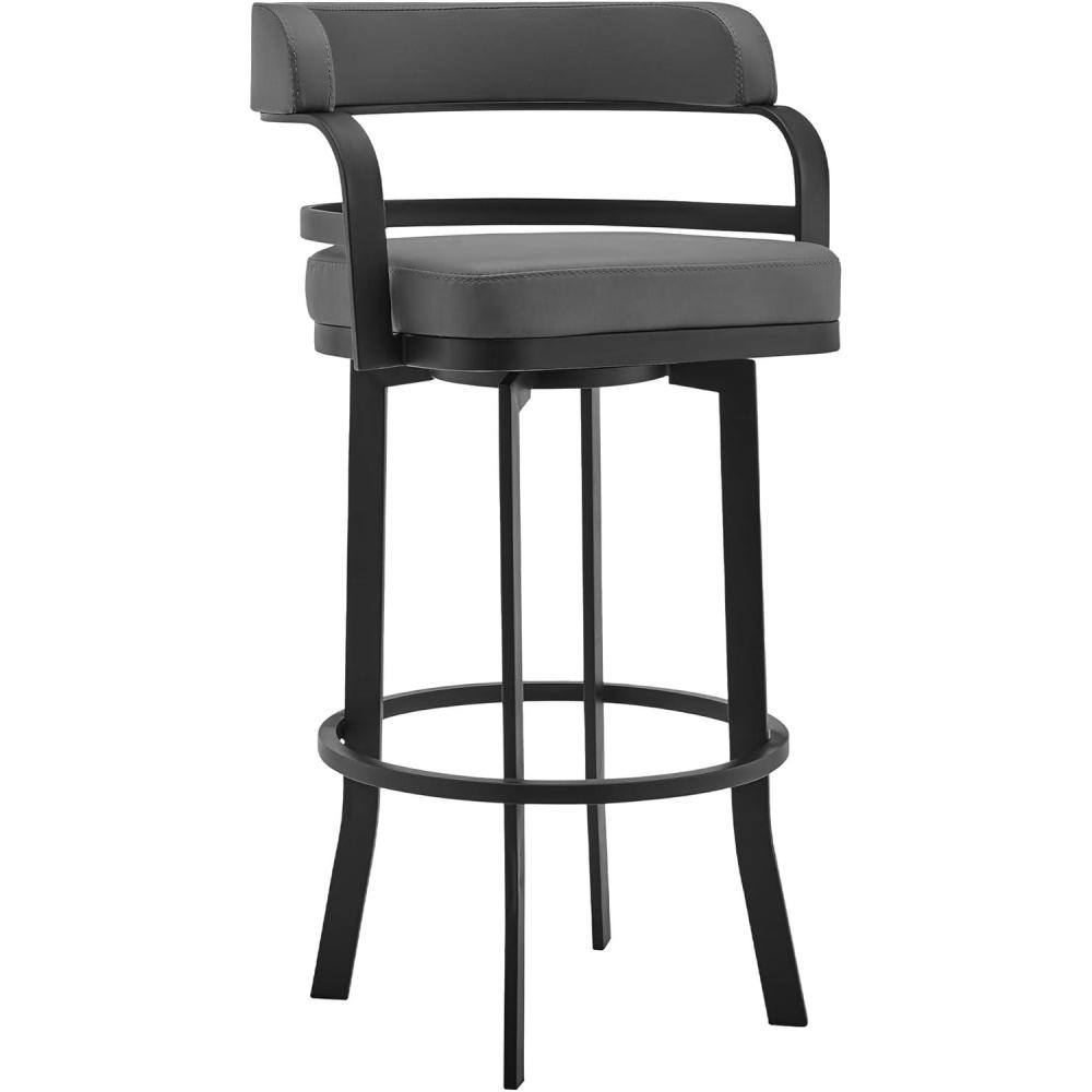 image:imageArmen Living Lorin Modern 26 Seat Height Gray Faux Leather and Brushed Stainless Steel Metal Swivel Bar Stool for Kitchen Island CounterPrinz