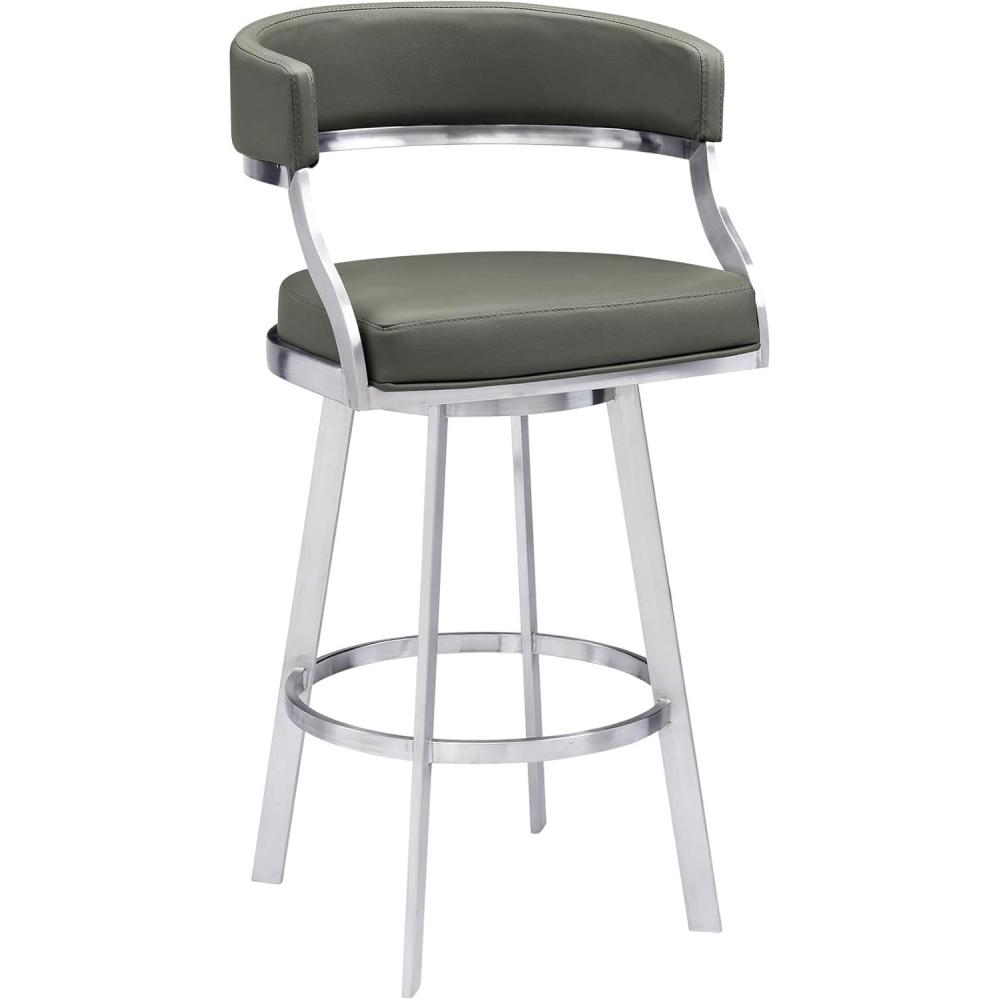 image:imageArmen Living Lorin Modern 26 Seat Height Gray Faux Leather and Brushed Stainless Steel Metal Swivel Bar Stool for Kitchen Island CounterSaturn