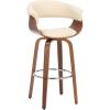image:imageArmen Living Julyssa Mid Century Modern Swivel Bar Stool for Kitchen Island Counter in Cream Faux Leather and Walnut Wood 30 Seat Height