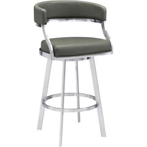 Armen Living Lorin Modern 26″ Seat Height Gray Faux Leather and Brushed Stainless Steel Metal Swivel Bar Stool for Kitchen Island Counter(Saturn)