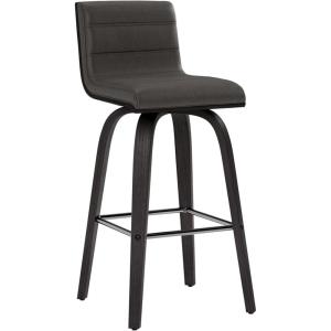 Armen Living Vienna Modern Swivel 30″ Bar Height Barstool with Vintage Black Faux Leather and Walnut Wood Finish(Gray Faux Leather/Black)