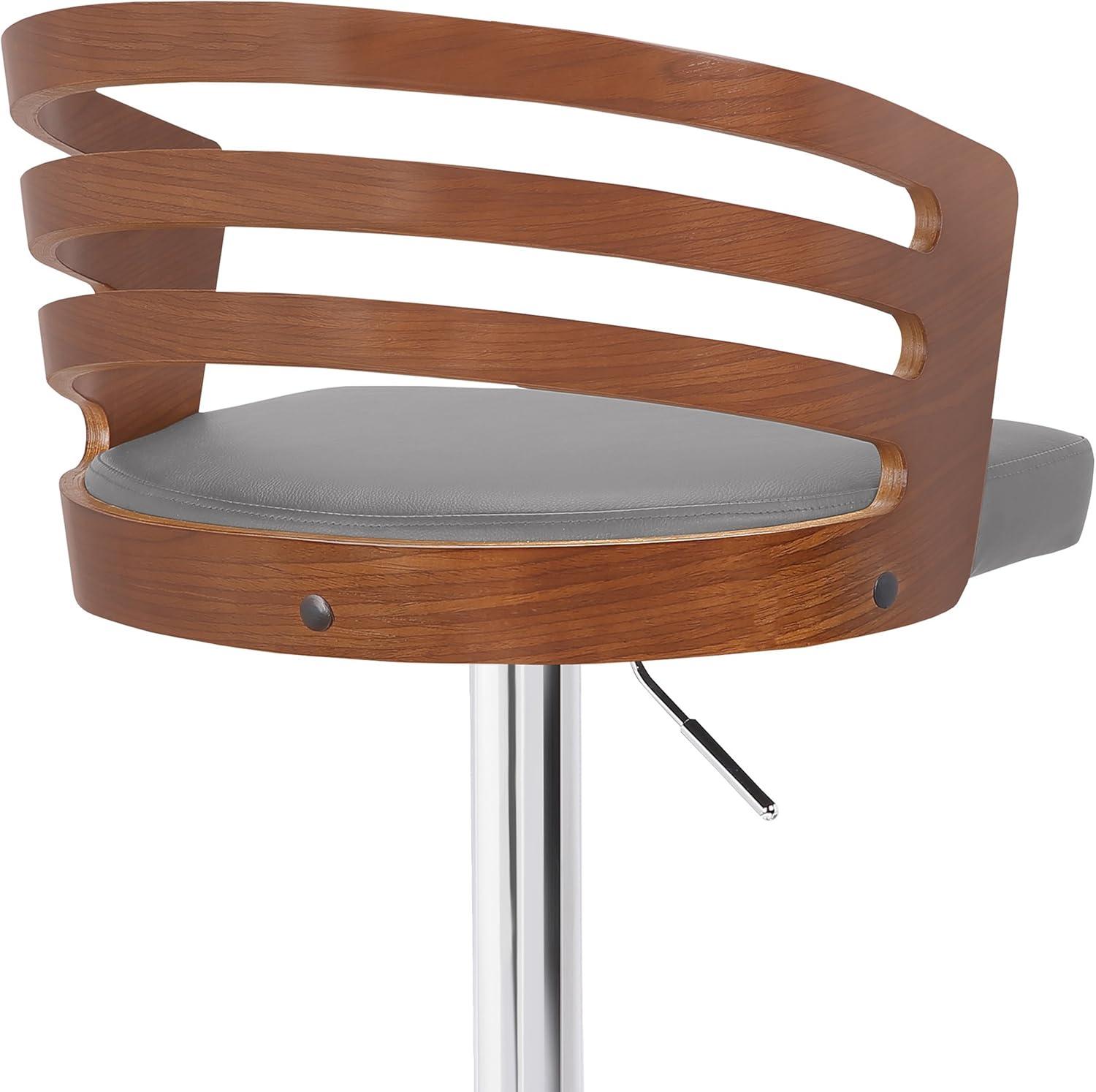 image:imageArmen Living Adele Modern Adjustable Height Swivel Gray Faux Leather and Walnut Wood Bar Stool with Chrome Base for Kitchen Island Counter