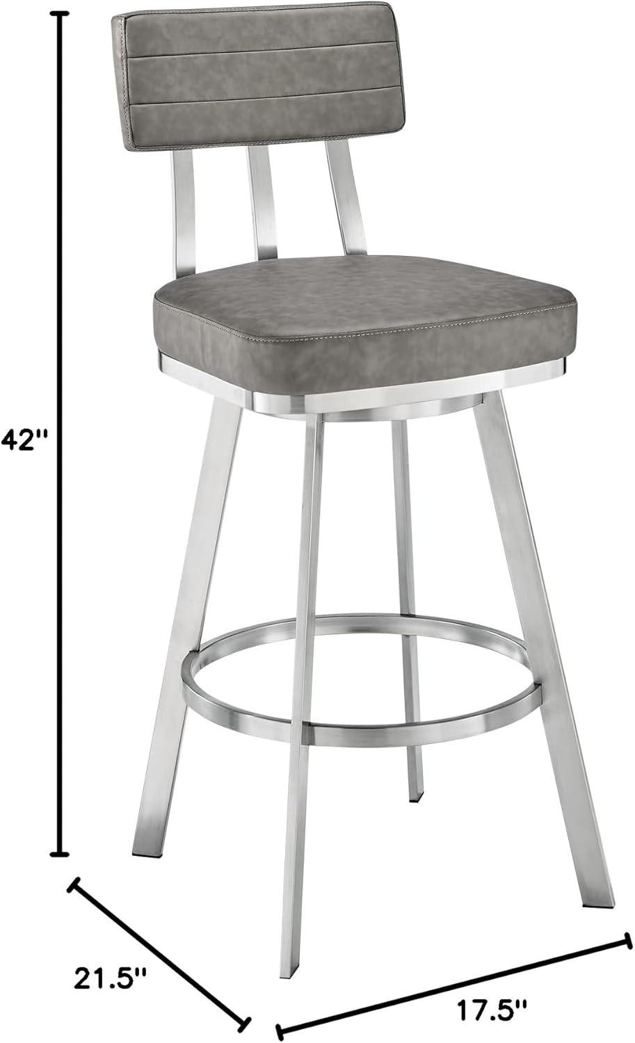 image:imageArmen Living Benjamin Swivel Bar Stool in Brushed Stainless Steel with Gray Faux Leather