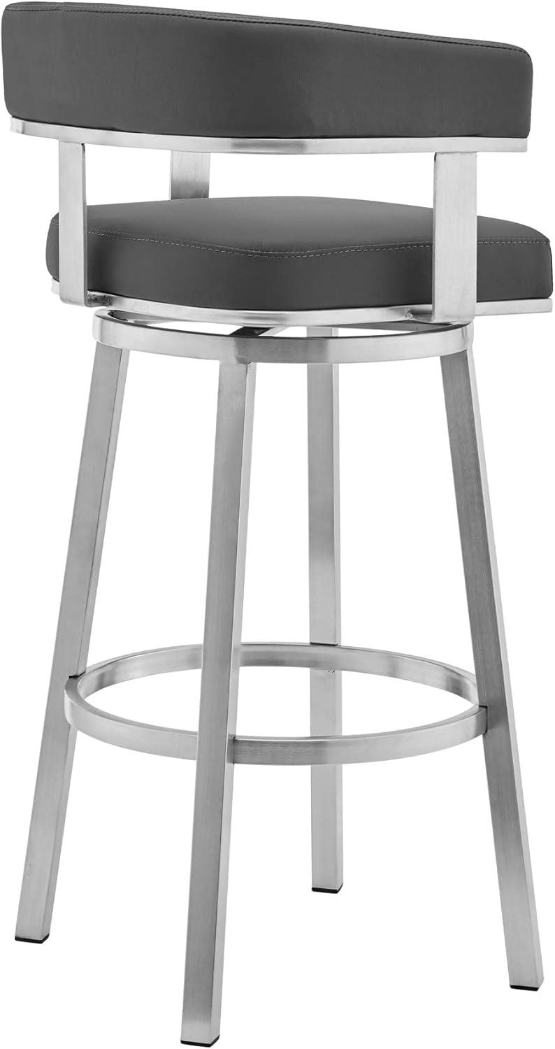 image:imageArmen Living Cohen 26 Gray Faux Leather and Brushed Stainless Steel Swivel Bar Stool