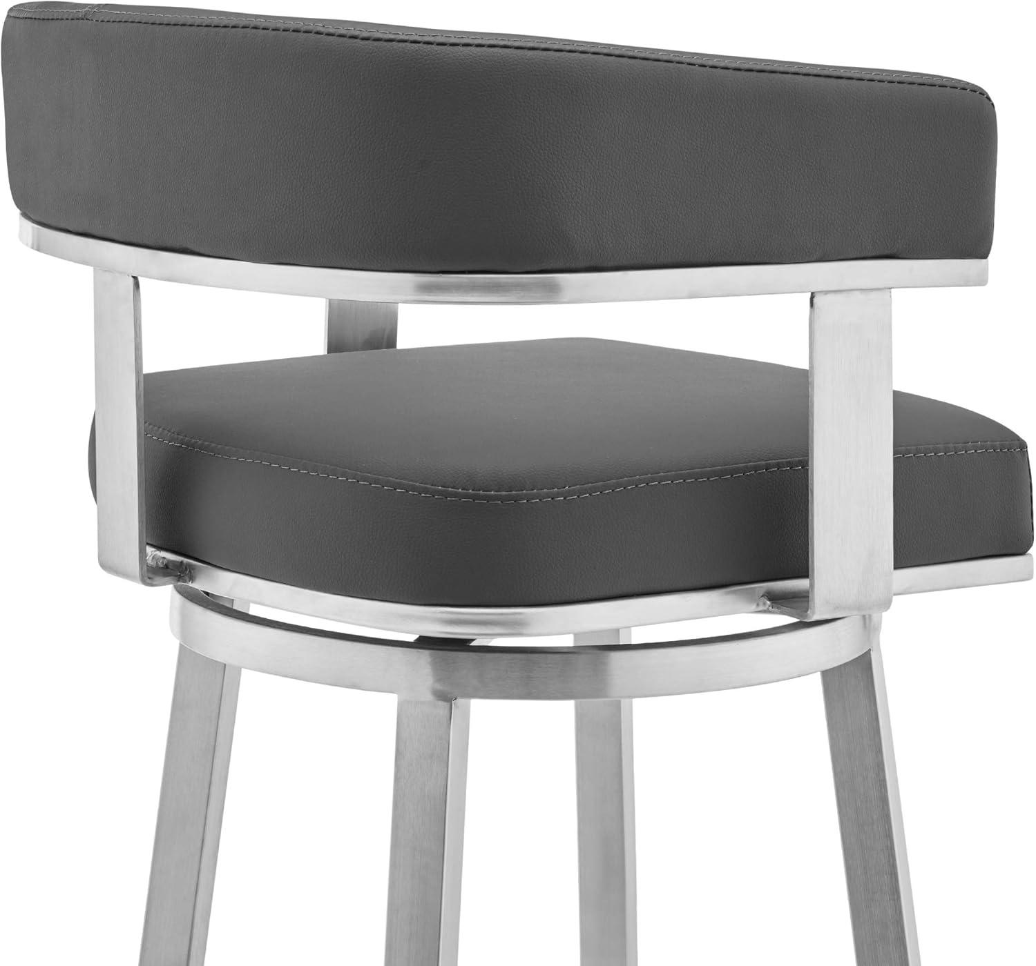 image:imageArmen Living Cohen 26 Gray Faux Leather and Brushed Stainless Steel Swivel Bar Stool
