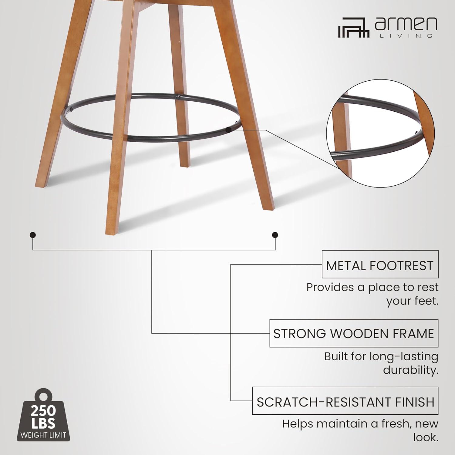 image:imageArmen Living Jayden Modern 26 Seat Height Swivel Grey Faux Leather and Walnut Wood Bar Stool for Kitchen Island CounterCream and Walnut Wood