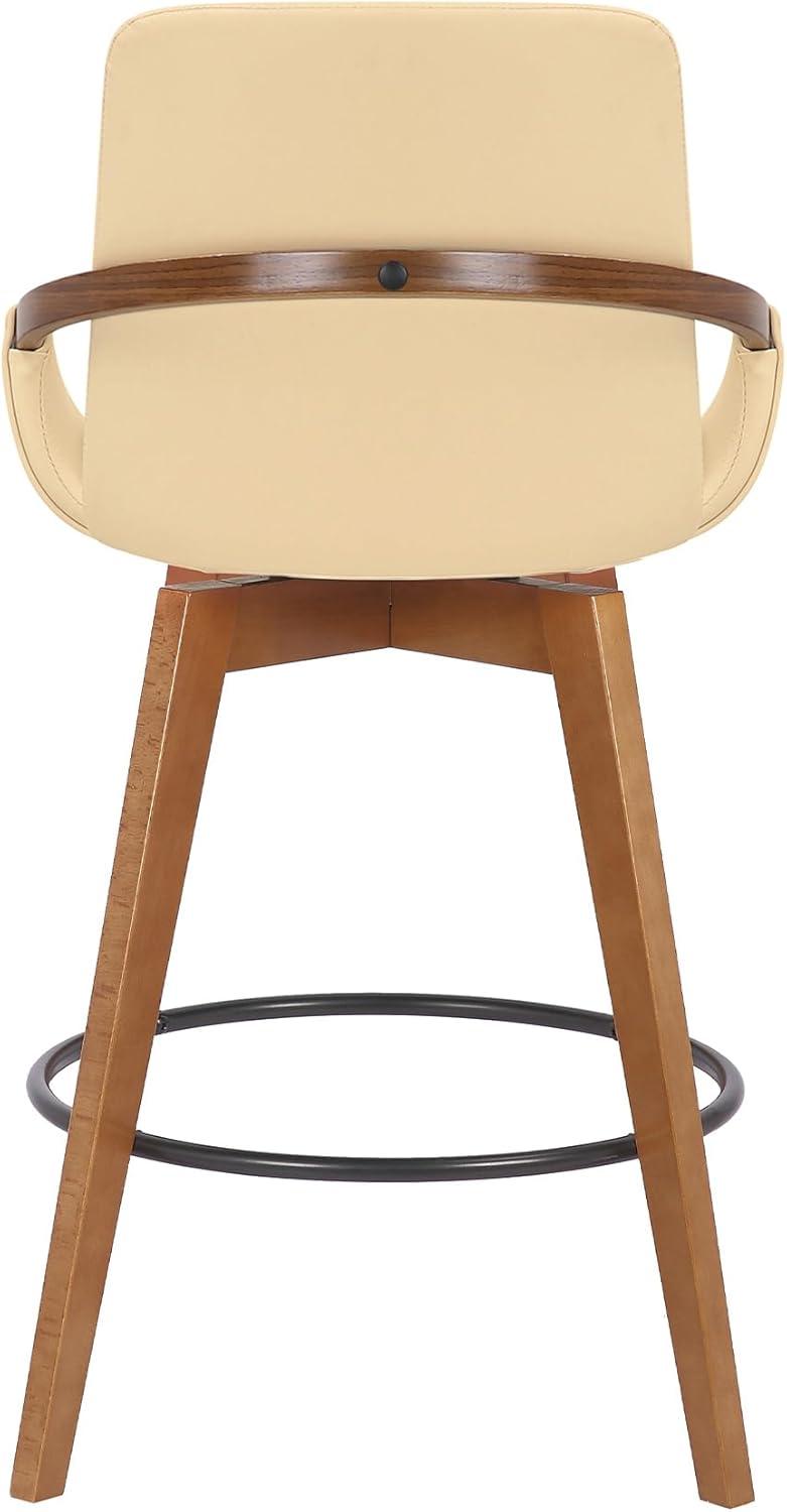 image:imageArmen Living Jayden Modern 26 Seat Height Swivel Grey Faux Leather and Walnut Wood Bar Stool for Kitchen Island CounterCream and Walnut Wood
