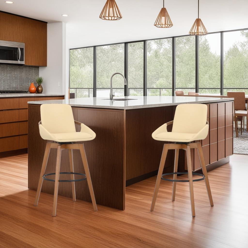 image:imageArmen Living Jayden Modern 26 Seat Height Swivel Grey Faux Leather and Walnut Wood Bar Stool for Kitchen Island CounterCream and Walnut Wood