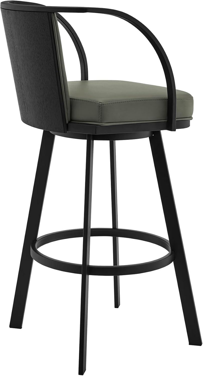 image:imageArmen Living Livingston 30 Gray Faux Leather and Brushed Stainless Steel Swivel Bar StoolBlackGray