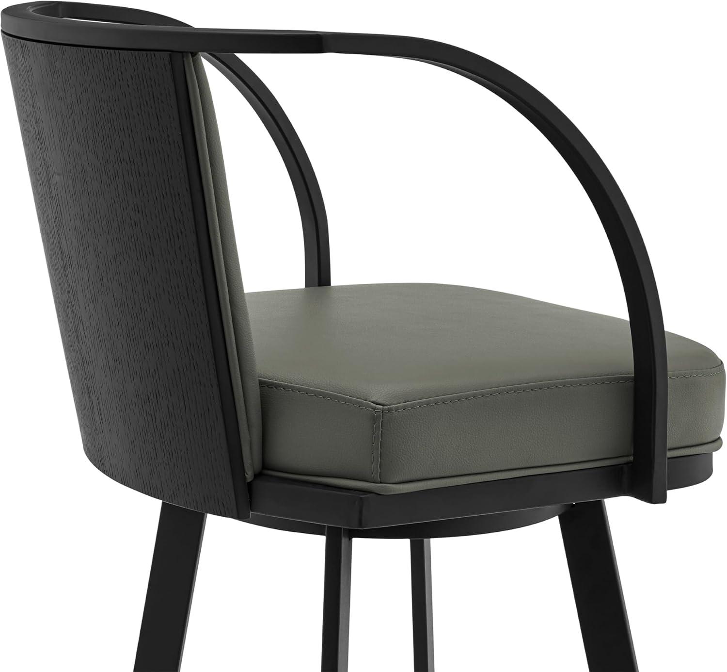 image:imageArmen Living Livingston 30 Gray Faux Leather and Brushed Stainless Steel Swivel Bar StoolBlackGray