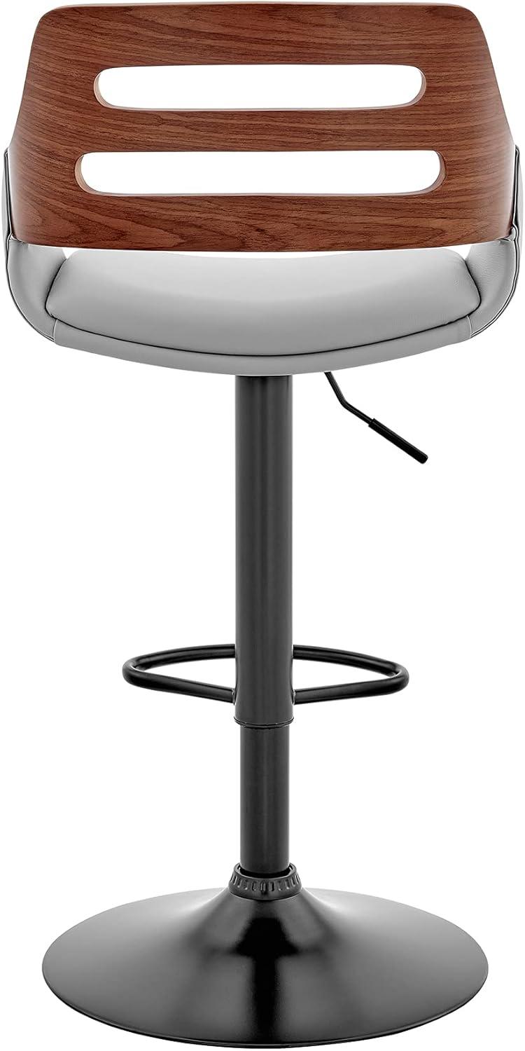 image:imageArmen Living London Modern Adjustable Height Swivel Black Faux Leather and Walnut Wood Bar Stool with Chrome Base for Kitchen Island CounterKarter