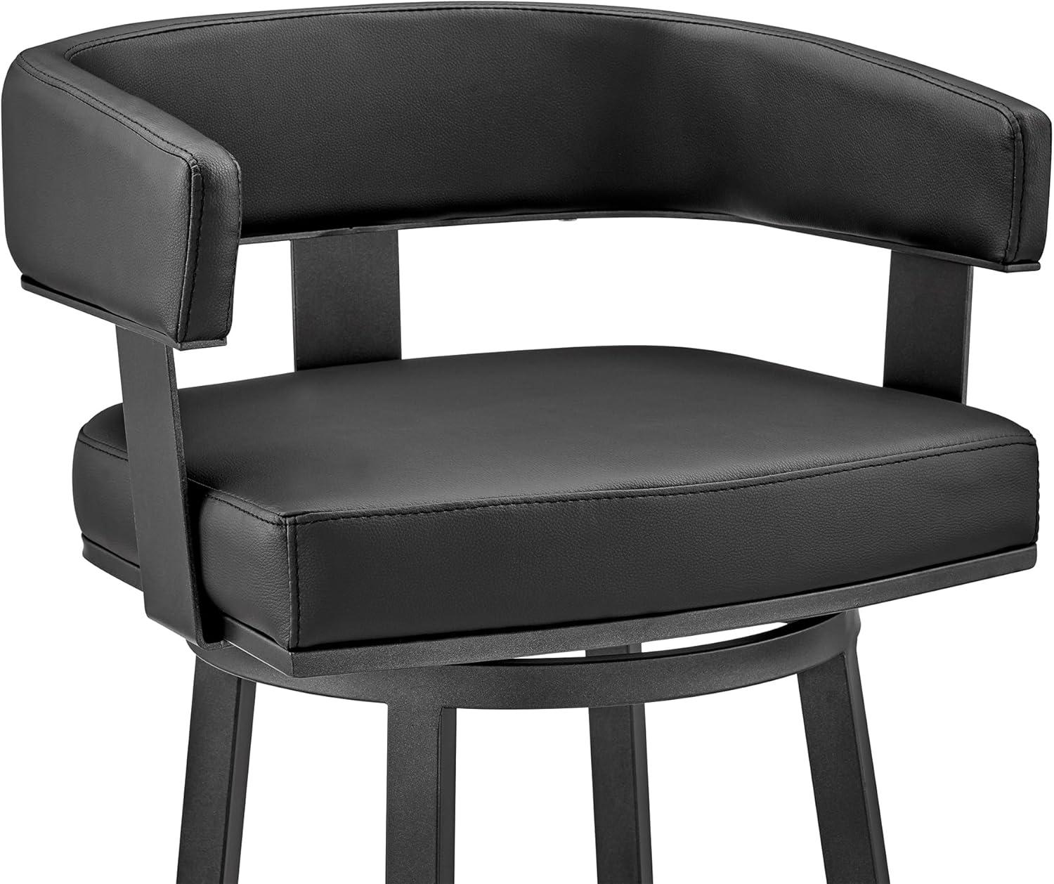 image:imageArmen Living Lorin Modern 30 Seat Height Black Faux Leather and Black Stainless Steel Metal Swivel Bar Stool for Kitchen Island Counter