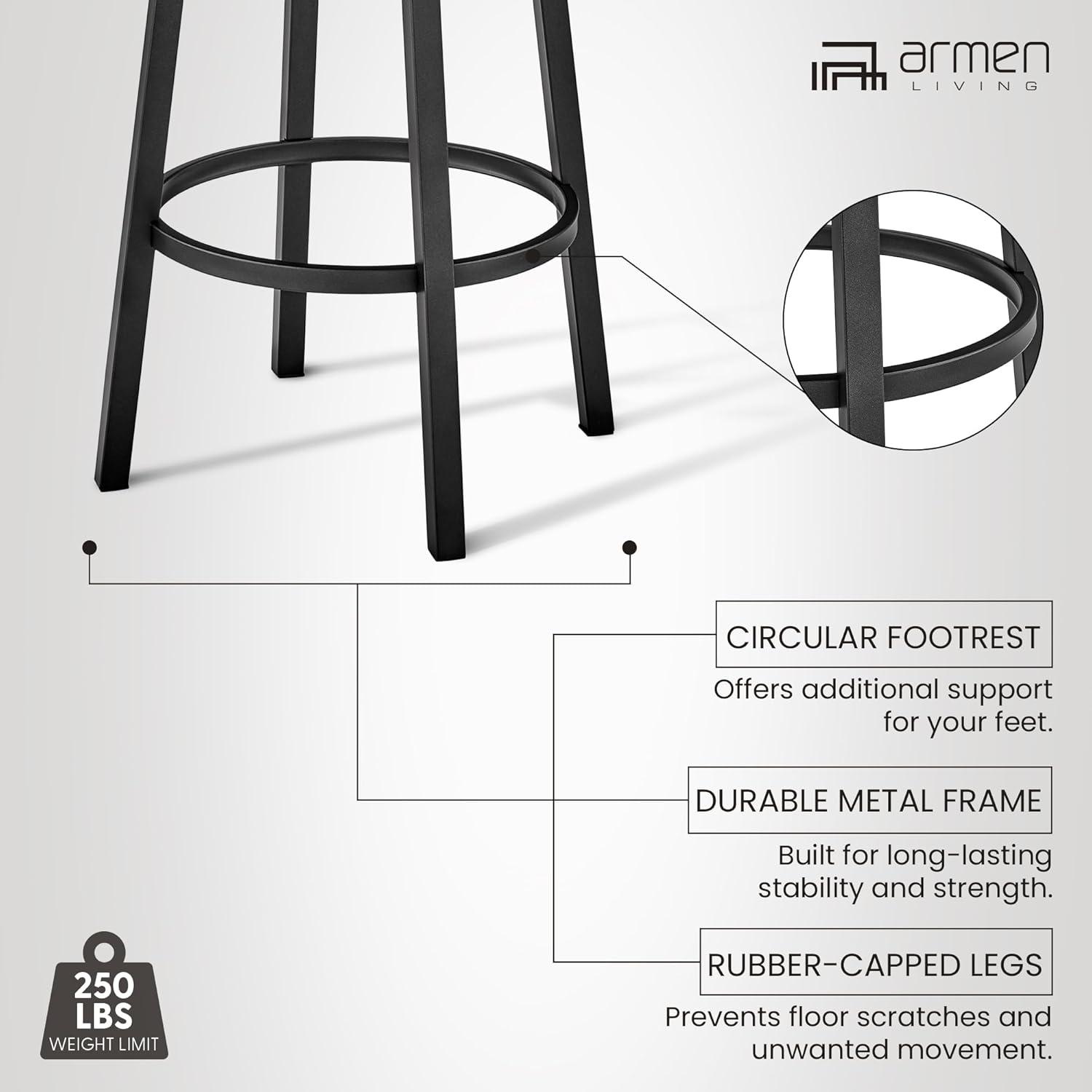 image:imageArmen Living Lorin Modern 30 Seat Height Black Faux Leather and Black Stainless Steel Metal Swivel Bar Stool for Kitchen Island Counter