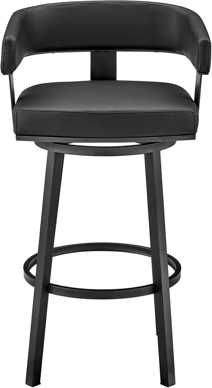 image:imageArmen Living Lorin Modern 30 Seat Height Black Faux Leather and Black Stainless Steel Metal Swivel Bar Stool for Kitchen Island Counter
