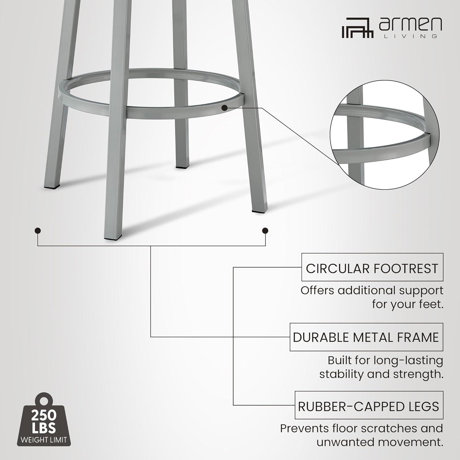 image:imageArmen Living Lorin Modern 30 Seat Height White Faux Leather and Silver Stainless Steel Metal Swivel Bar Stool for Kitchen Island Counter