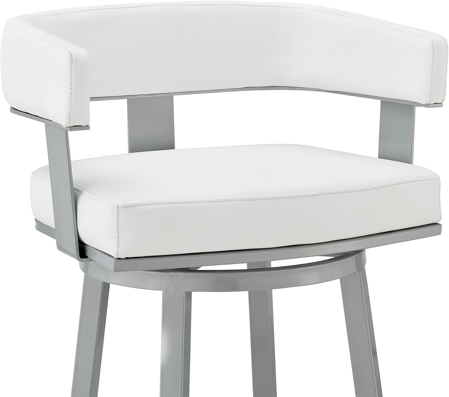 image:imageArmen Living Lorin Modern 30 Seat Height White Faux Leather and Silver Stainless Steel Metal Swivel Bar Stool for Kitchen Island Counter