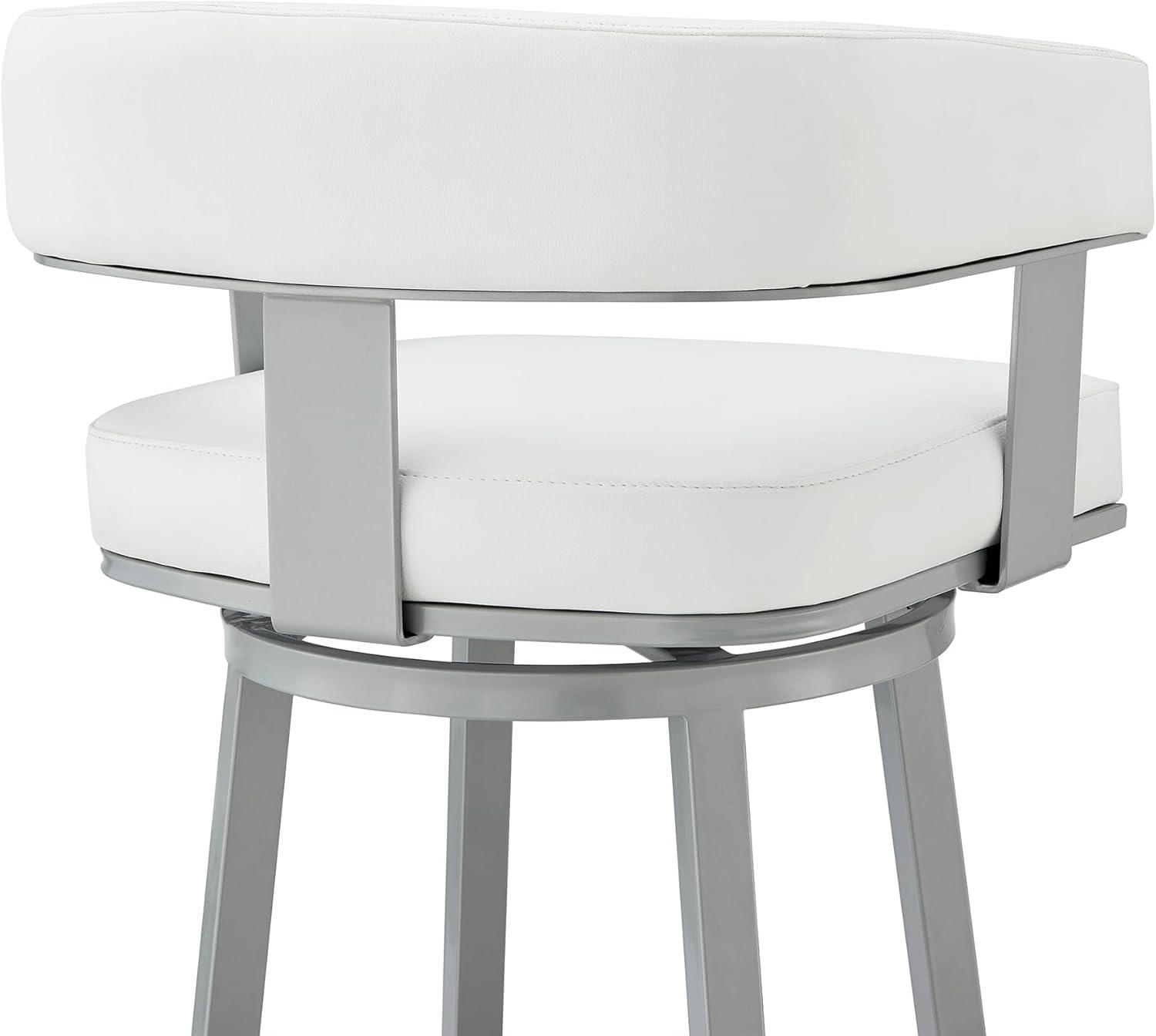 image:imageArmen Living Lorin Modern 30 Seat Height White Faux Leather and Silver Stainless Steel Metal Swivel Bar Stool for Kitchen Island Counter