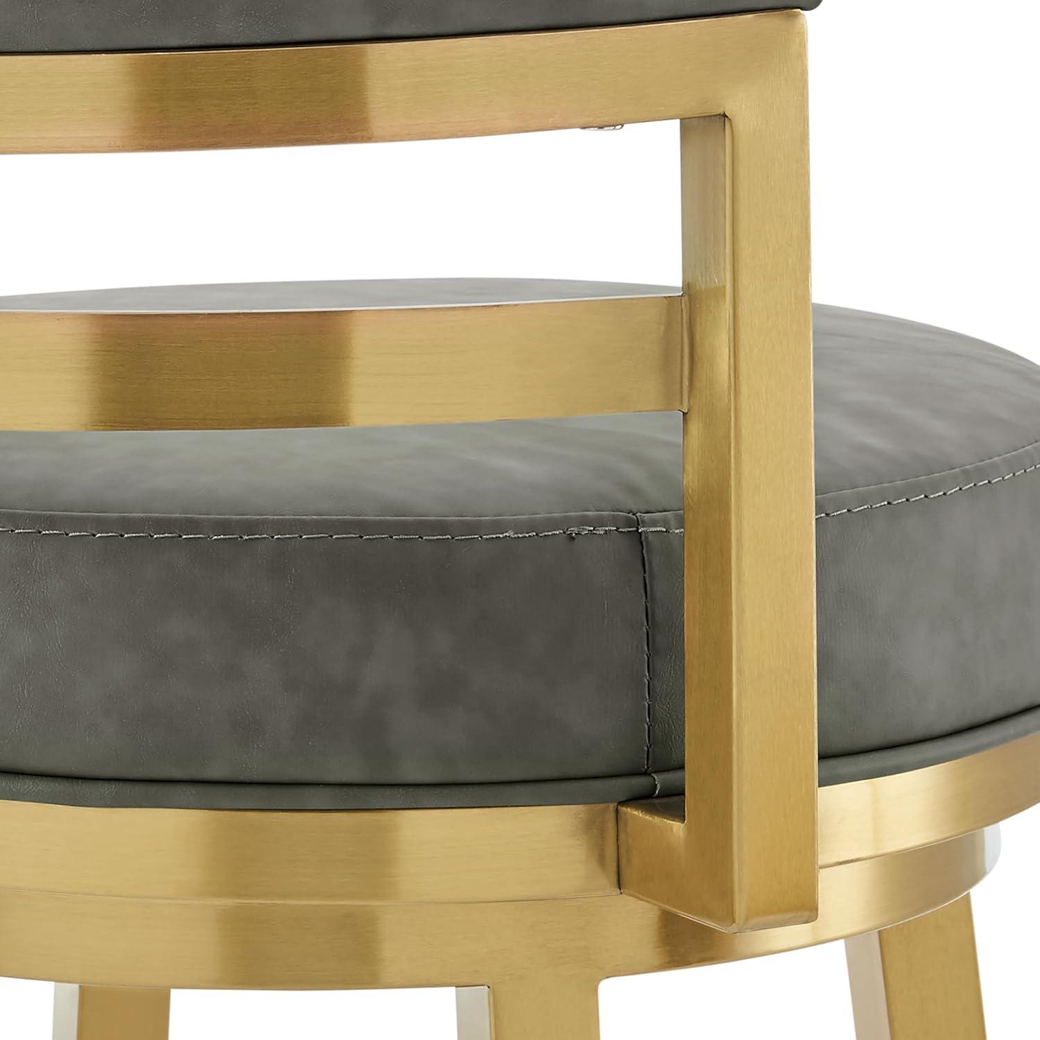 image:imageArmen Living Madrid 26 Seat Height Swivel Modern Vintage Gray Faux Leather and Gold Brushed Stainless Steel Bar Stool for Kitchen Island Counter