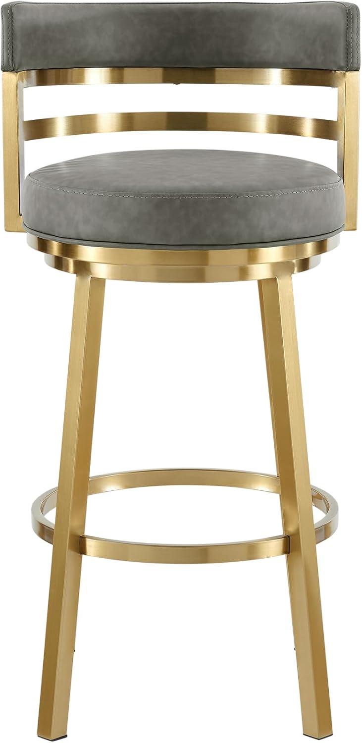 image:imageArmen Living Madrid 26 Seat Height Swivel Modern Vintage Gray Faux Leather and Gold Brushed Stainless Steel Bar Stool for Kitchen Island Counter