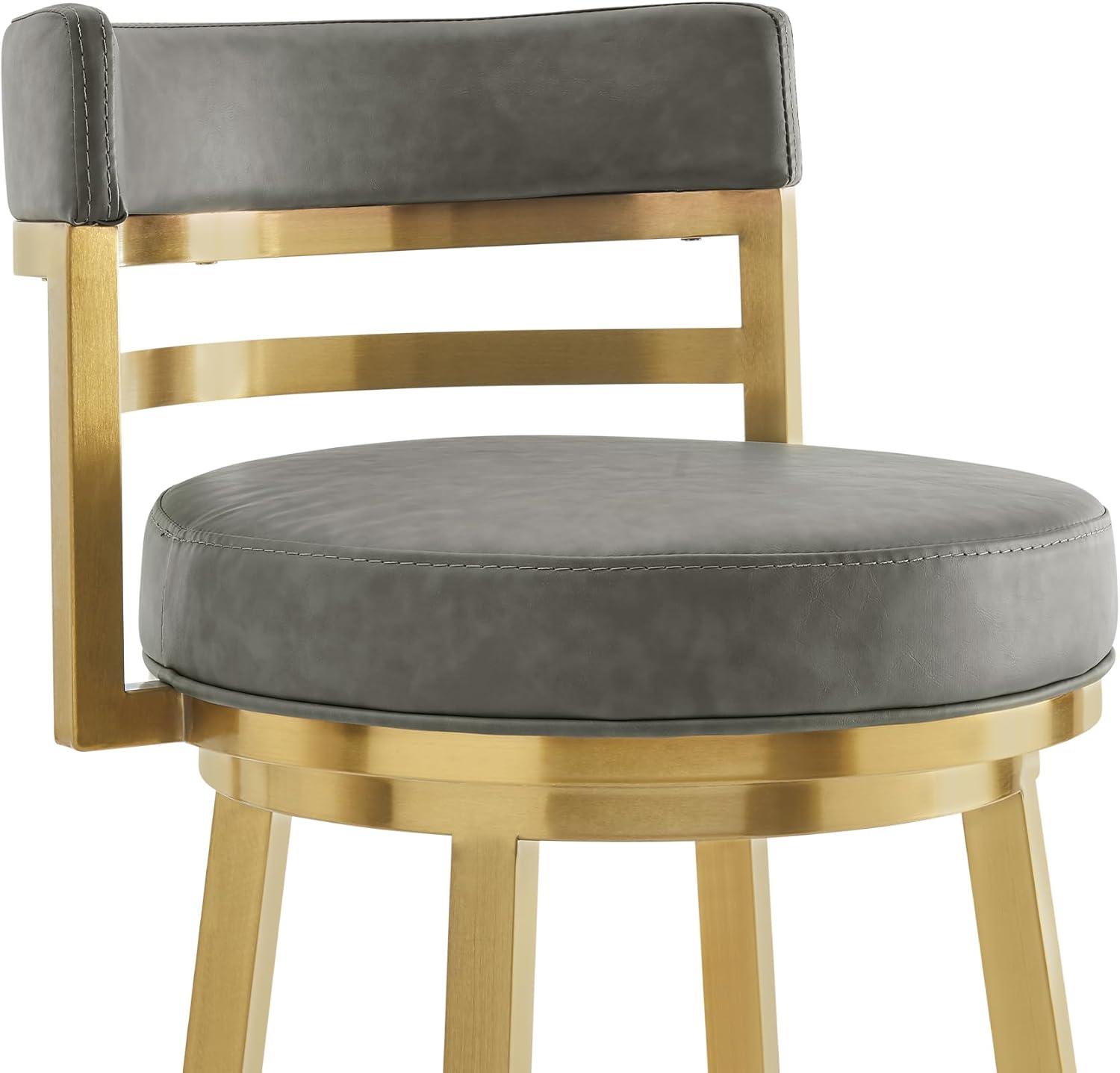 image:imageArmen Living Madrid 26 Seat Height Swivel Modern Vintage Gray Faux Leather and Gold Brushed Stainless Steel Bar Stool for Kitchen Island Counter