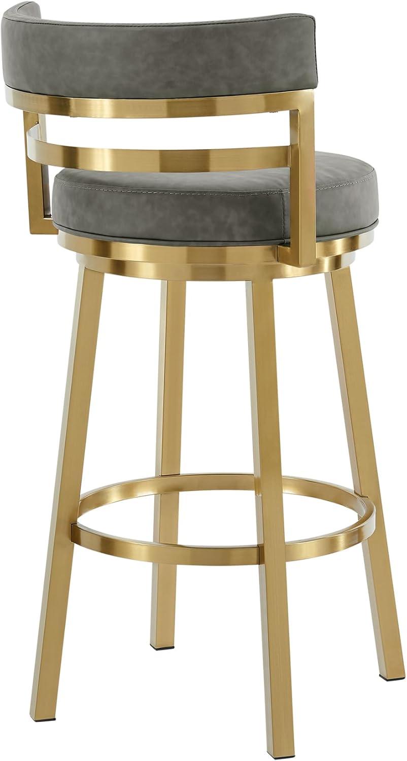image:imageArmen Living Madrid 26 Seat Height Swivel Modern Vintage Gray Faux Leather and Gold Brushed Stainless Steel Bar Stool for Kitchen Island Counter