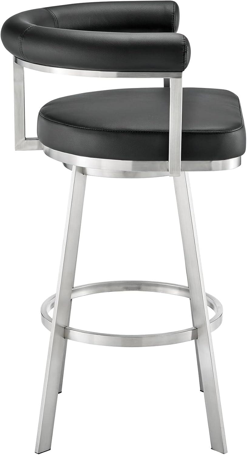 image:imageArmen Living Magnolia Swivel Counter Stool in Brushed Stainless Steel with Light Grey Faux LeatherBlack