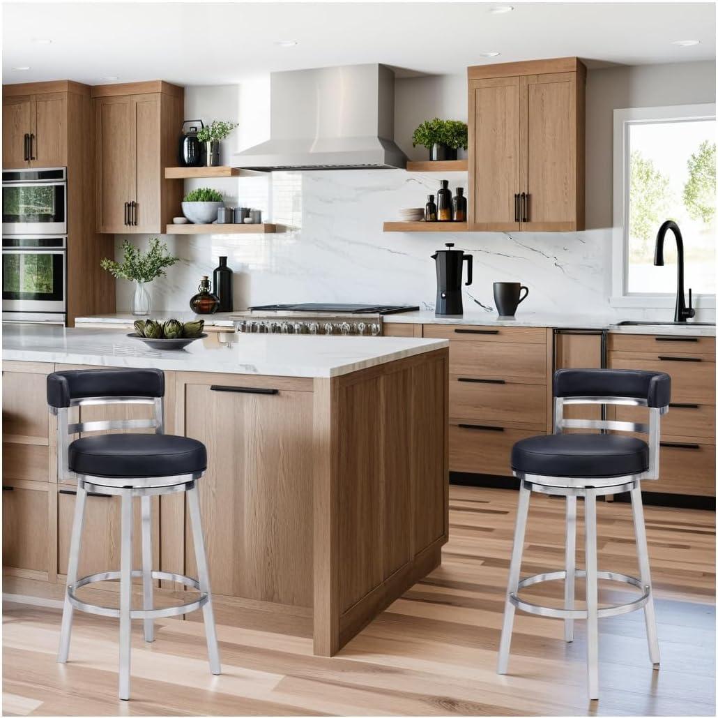 image:imageArmen Living Mardrid LCMABABSGR26 Counter Chair Gray 360 Rotation Stainless Steel Faux Leather Seat Seat Height 260 inches 66 cmBlackStainless Steel