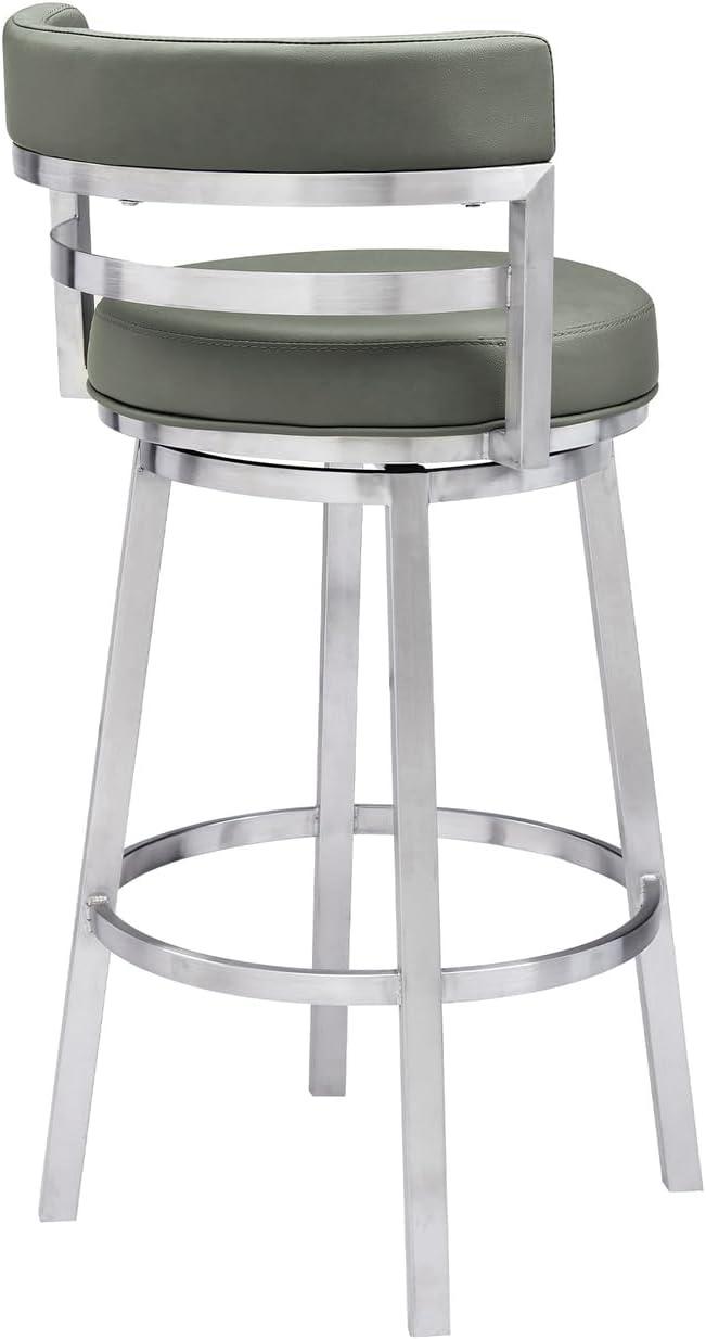 image:imageArmen Living Mardrid LCMABABSGR26 Counter Chair Gray 360 Rotation Stainless Steel Faux Leather Seat Seat Height 260 inches 66 cmGreyStainless Steel