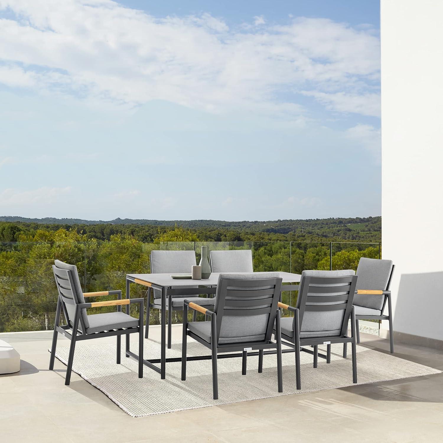 image:imageArmen Living Royal Black Aluminum and Teak Outdoor Dining Chair with Dark Gray Fabric Set of 2