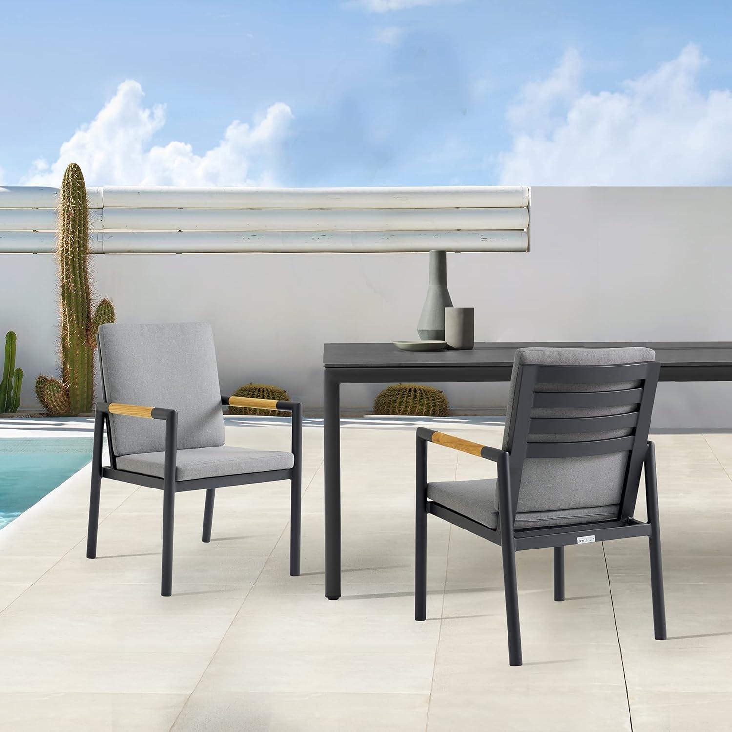 image:imageArmen Living Royal Black Aluminum and Teak Outdoor Dining Chair with Dark Gray Fabric Set of 2