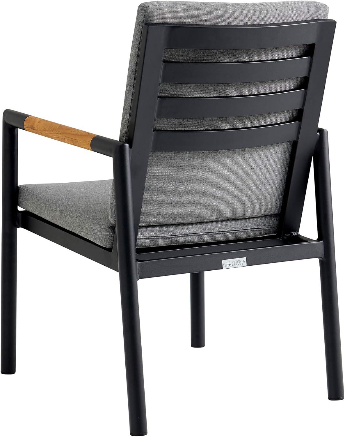 image:imageArmen Living Royal Black Aluminum and Teak Outdoor Dining Chair with Dark Gray Fabric Set of 2