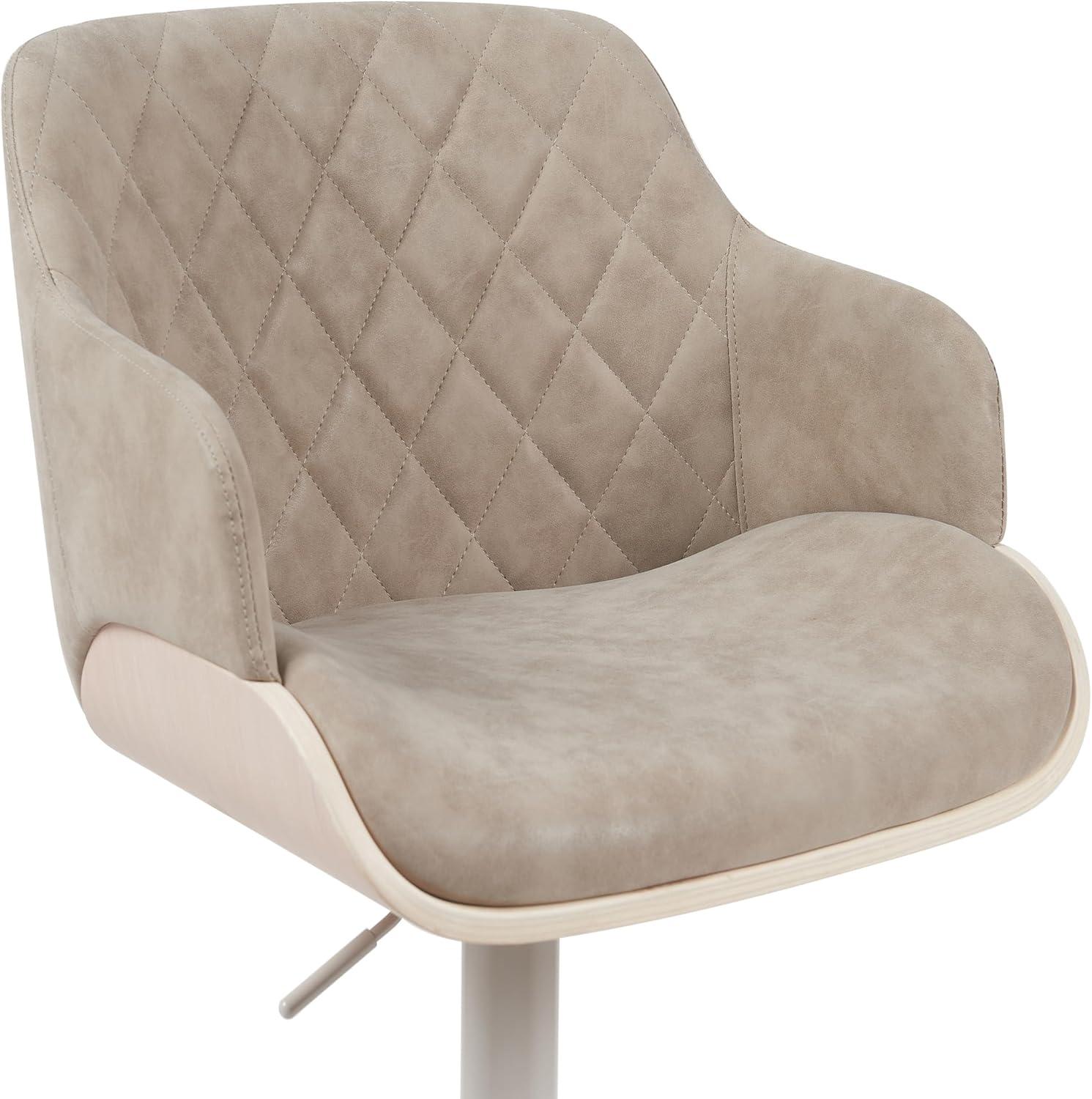 image:imageArmen Living Toby Swivel Adjustable Height Barstool in Taupe Fabric Upholstered Seat and Ivory Finish with Pale Wood AccentsTaupeIvory