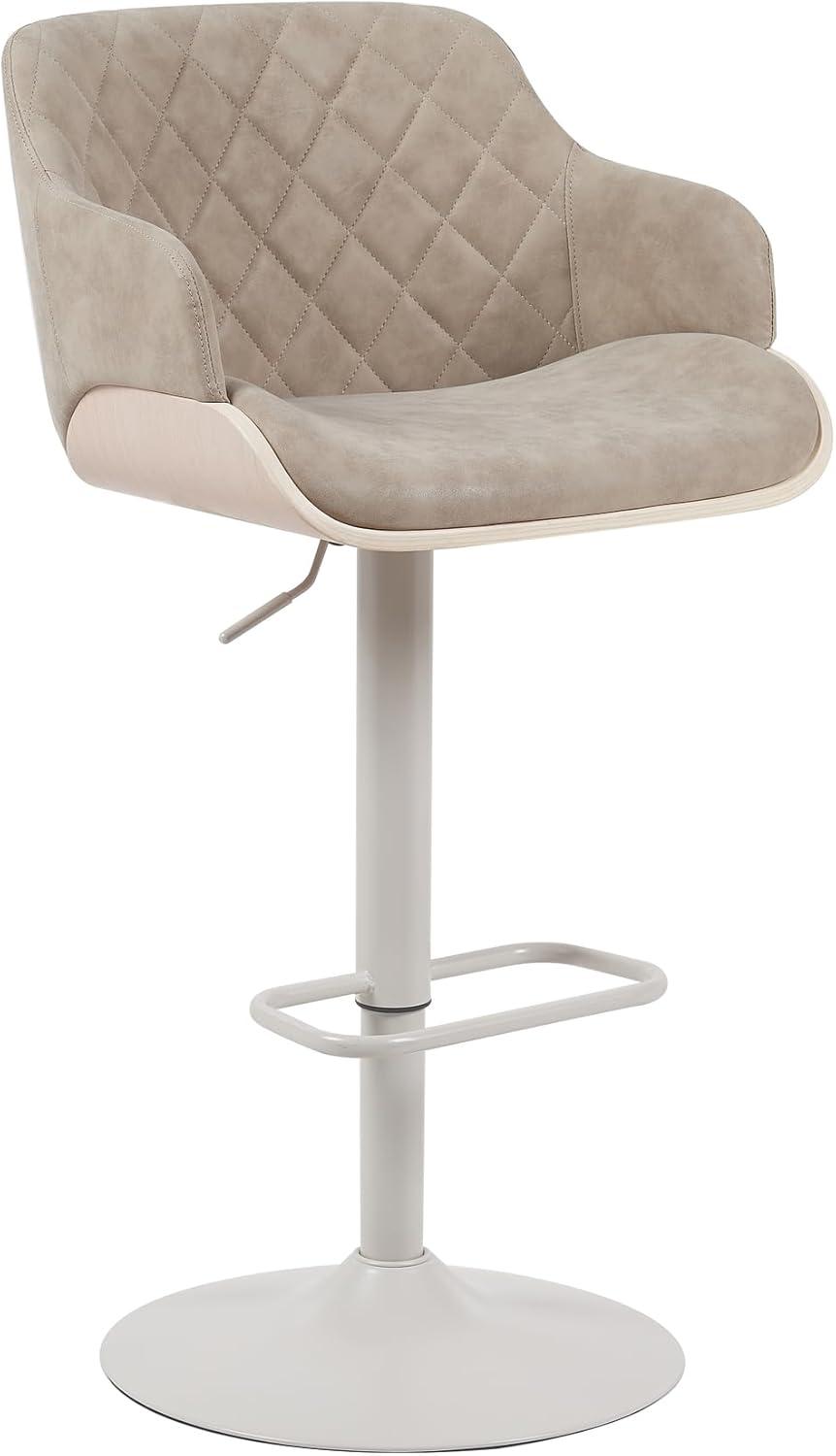 image:imageArmen Living Toby Swivel Adjustable Height Barstool in Taupe Fabric Upholstered Seat and Ivory Finish with Pale Wood AccentsTaupeIvory