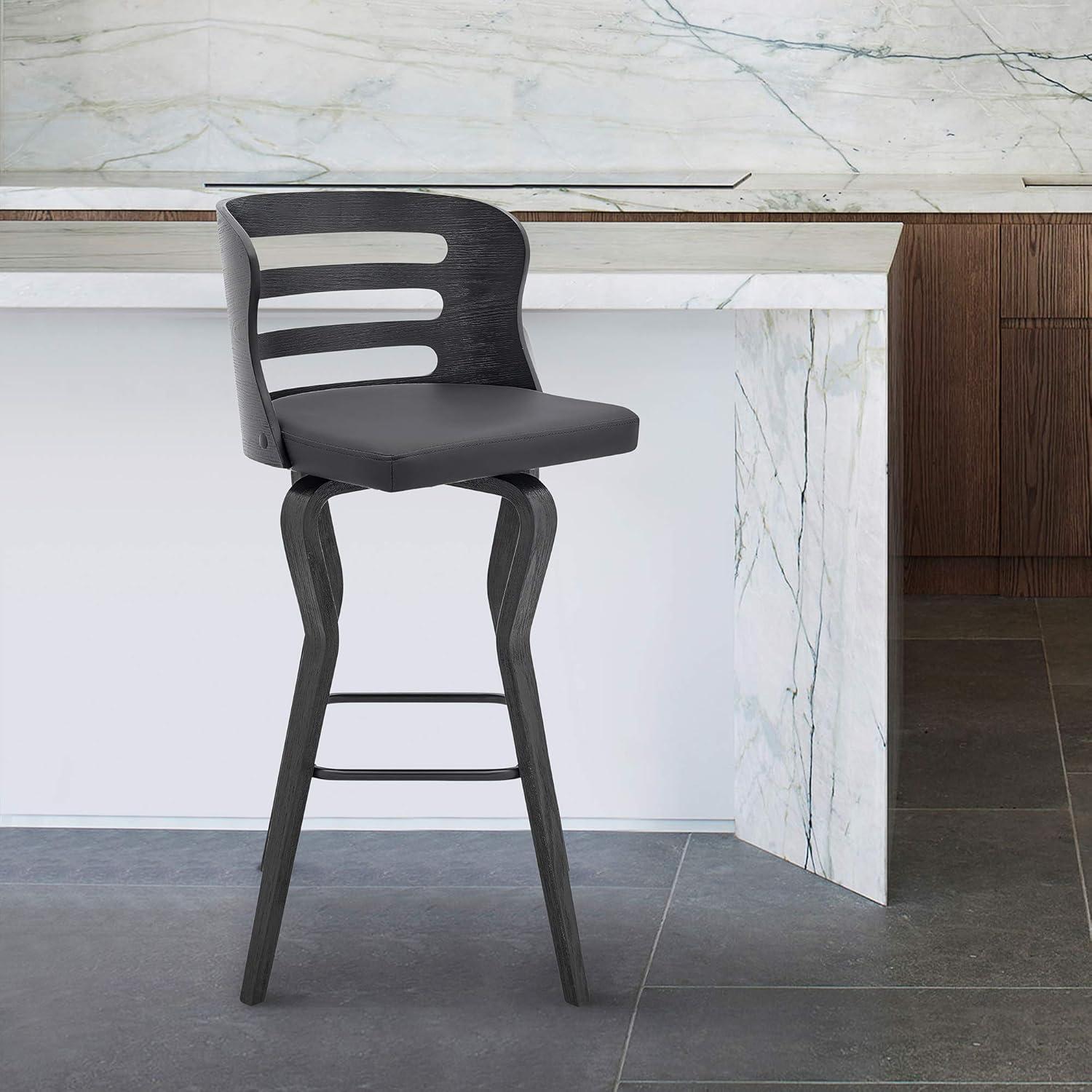 image:imageArmen Living Verne 30 Swivel Gray Faux Leather and Walnut Wood Bar StoolBlackGray