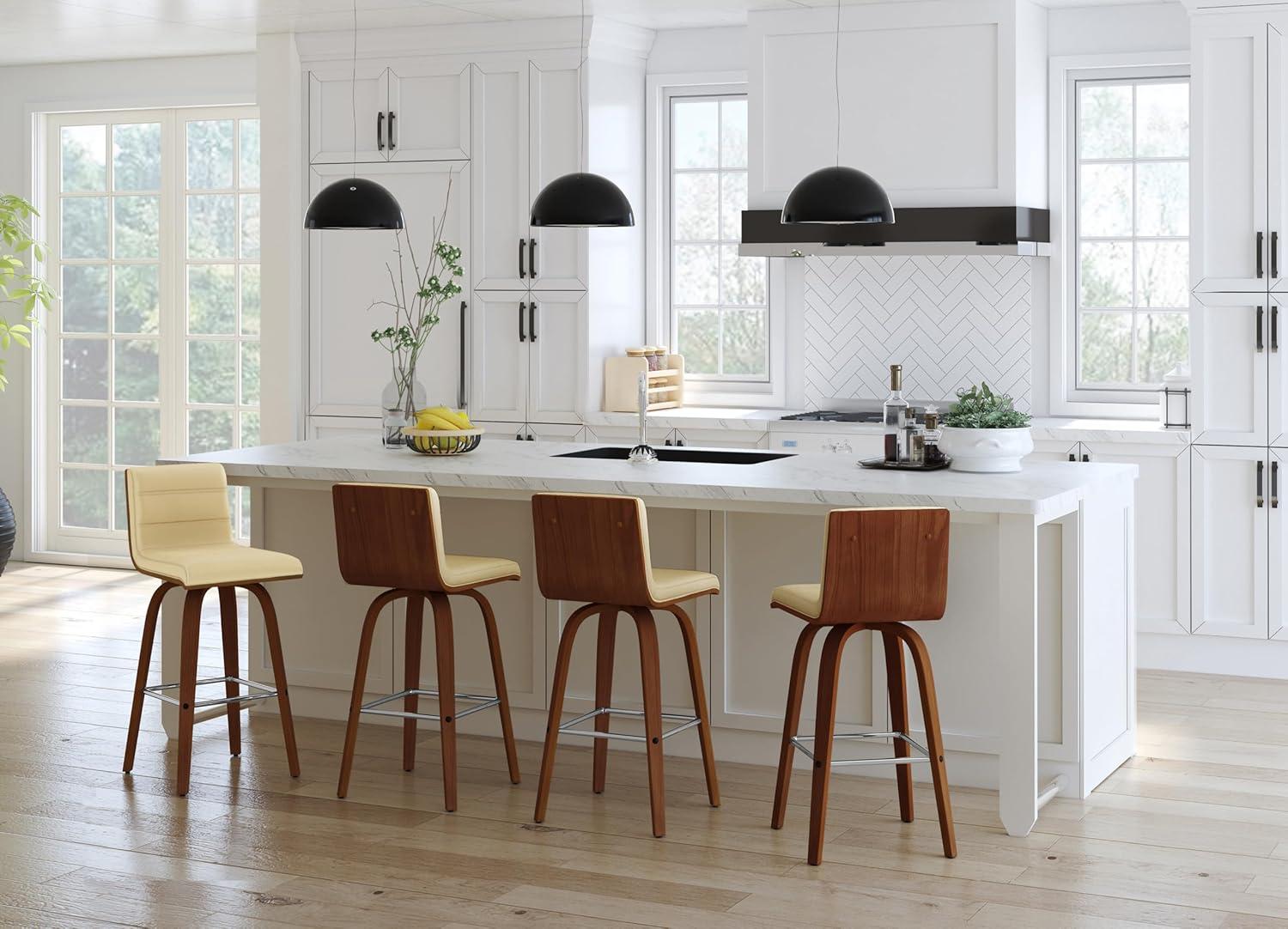 image:imageArmen Living Vienna Modern Swivel 30 Bar Height Barstool with White Faux Leather and Patterned Oak Wood FinishCream Faux LeatherWalnut