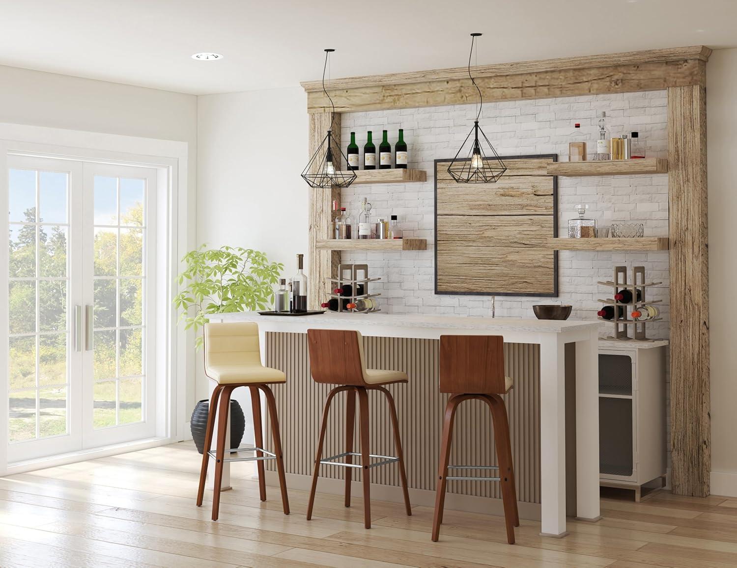 image:imageArmen Living Vienna Modern Swivel 30 Bar Height Barstool with White Faux Leather and Patterned Oak Wood FinishCream Faux LeatherWalnut