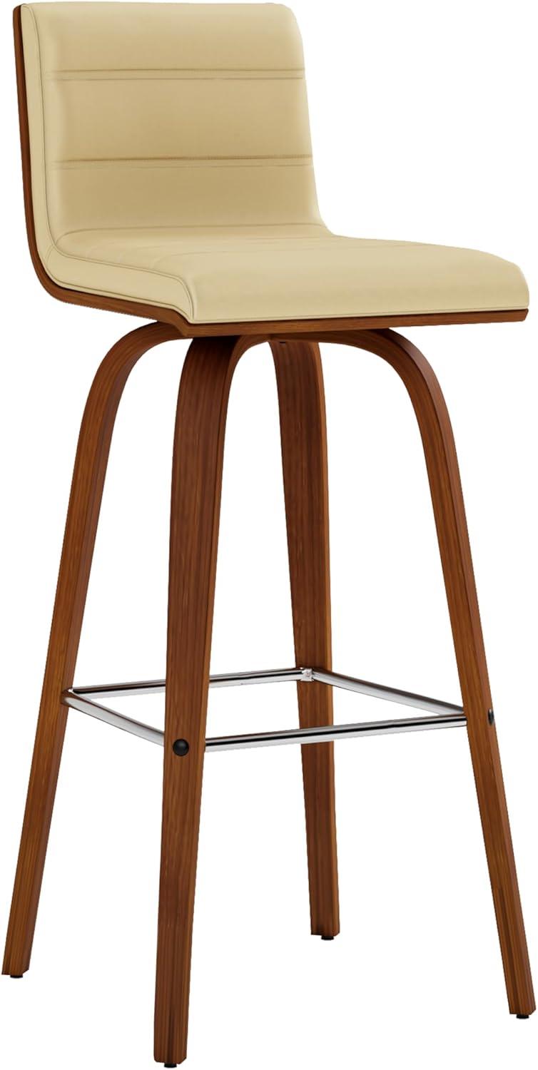 image:imageArmen Living Vienna Modern Swivel 30 Bar Height Barstool with White Faux Leather and Patterned Oak Wood FinishCream Faux LeatherWalnut