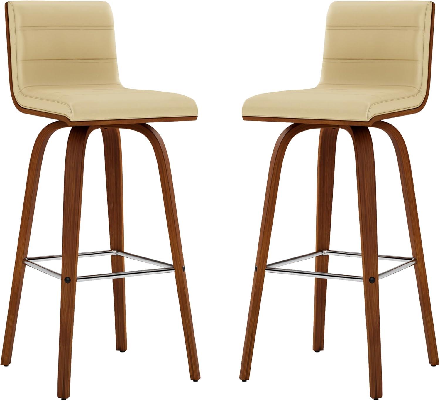 image:imageArmen Living Vienna Modern Swivel 30 Bar Height Barstool with White Faux Leather and Patterned Oak Wood FinishCream Faux LeatherWalnut