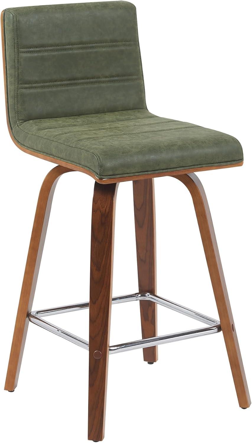 image:imageArmen Living Vienna Modern Swivel 30 Bar Height Barstool with White Faux Leather and Patterned Oak Wood FinishVintage Green Faux LeatherWalnut