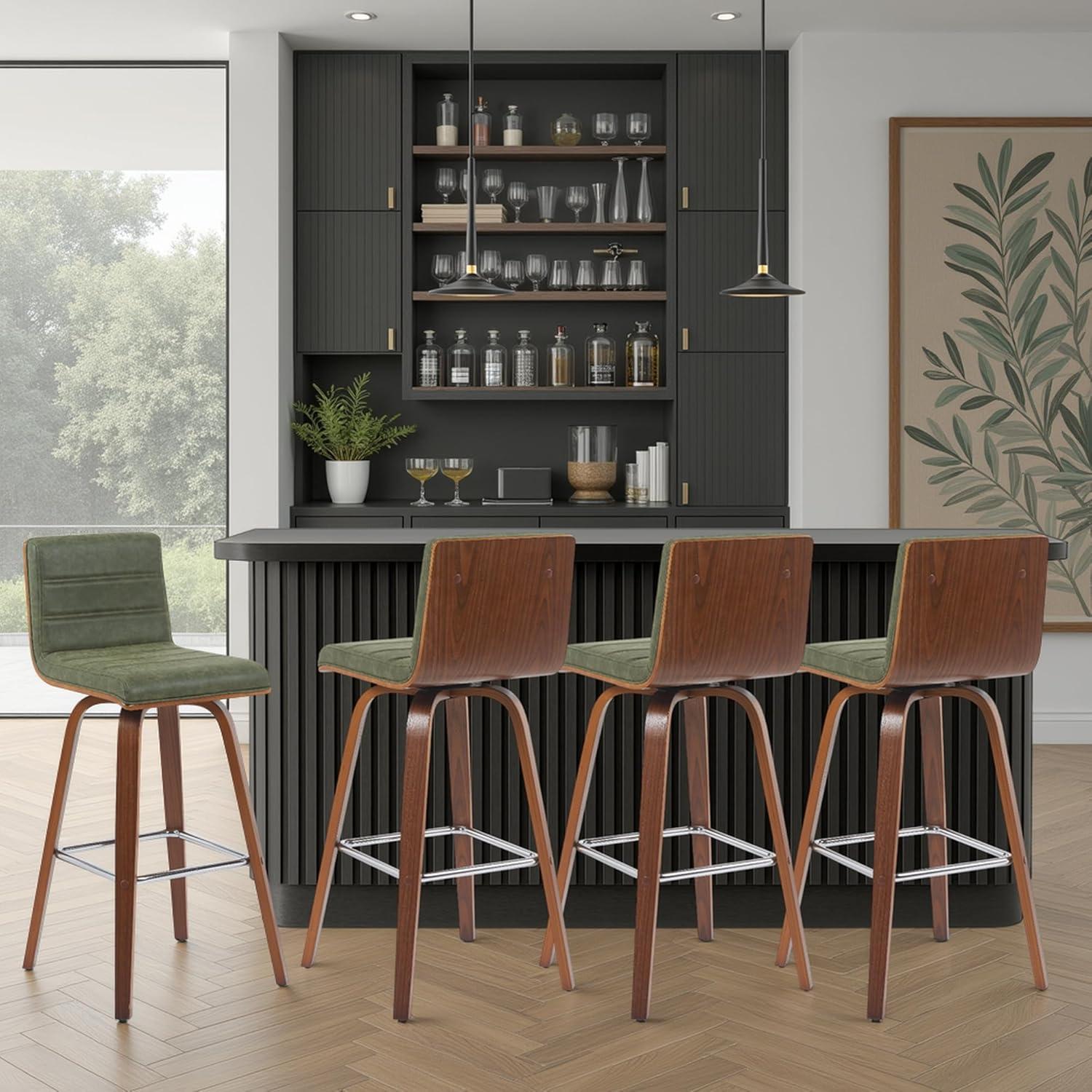 image:imageArmen Living Vienna Modern Swivel 30 Bar Height Barstool with White Faux Leather and Patterned Oak Wood FinishVintage Green Faux LeatherWalnut