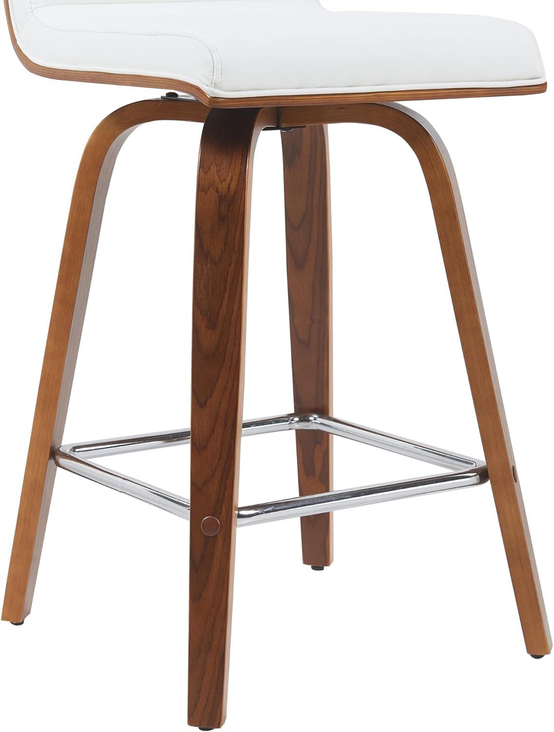 image:imageArmen Living Vienna Modern Swivel 30 Bar Height Barstool with White Faux Leather and Patterned Oak Wood FinishWhite Faux LeatherWalnut