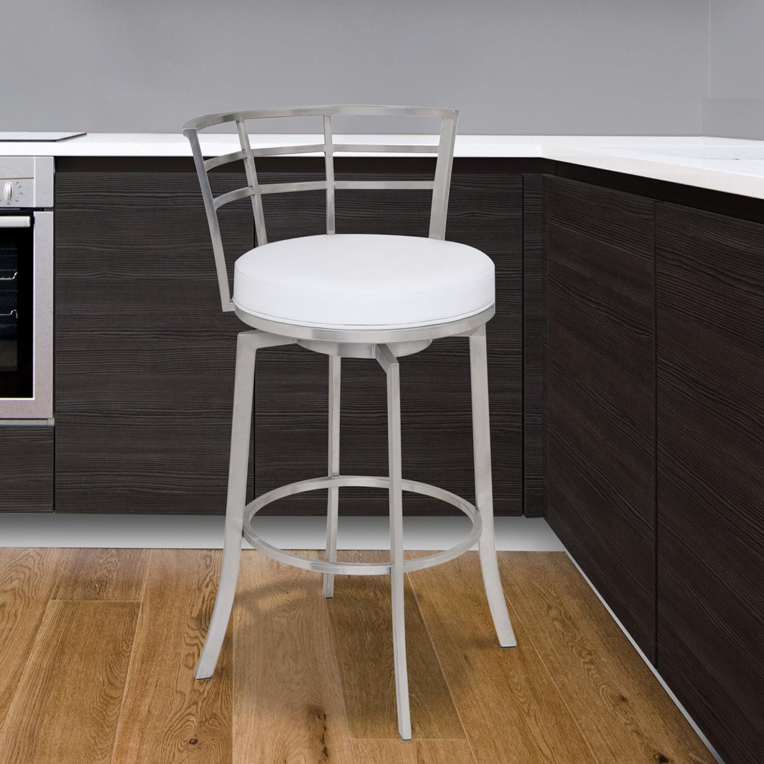 image:imageArmen Living Viper 26 Counter Height Swivel Barstool in White Faux Leather and Brushed Stainless Steel Finish