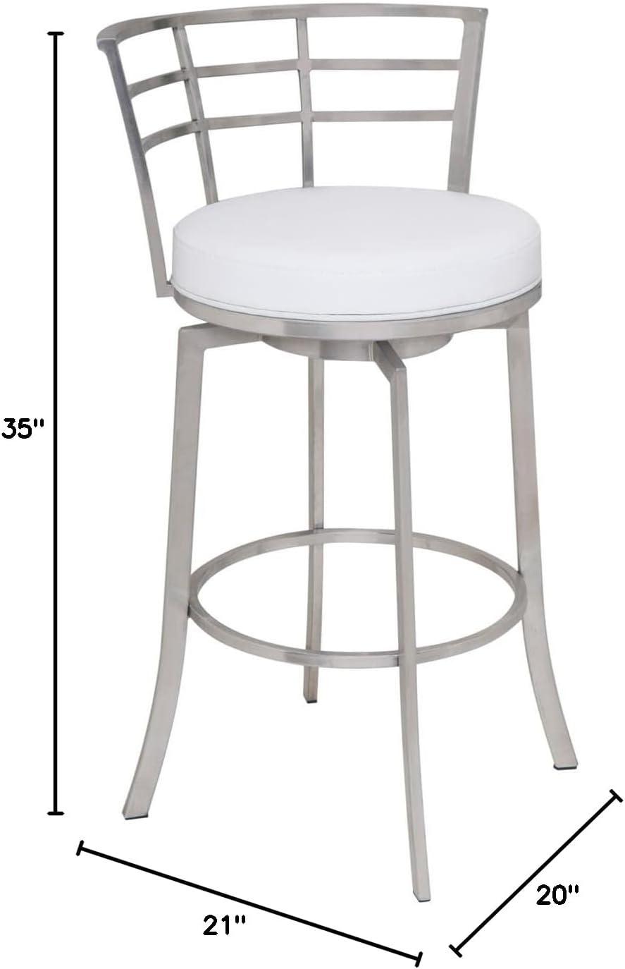 image:imageArmen Living Viper 26 Counter Height Swivel Barstool in White Faux Leather and Brushed Stainless Steel Finish