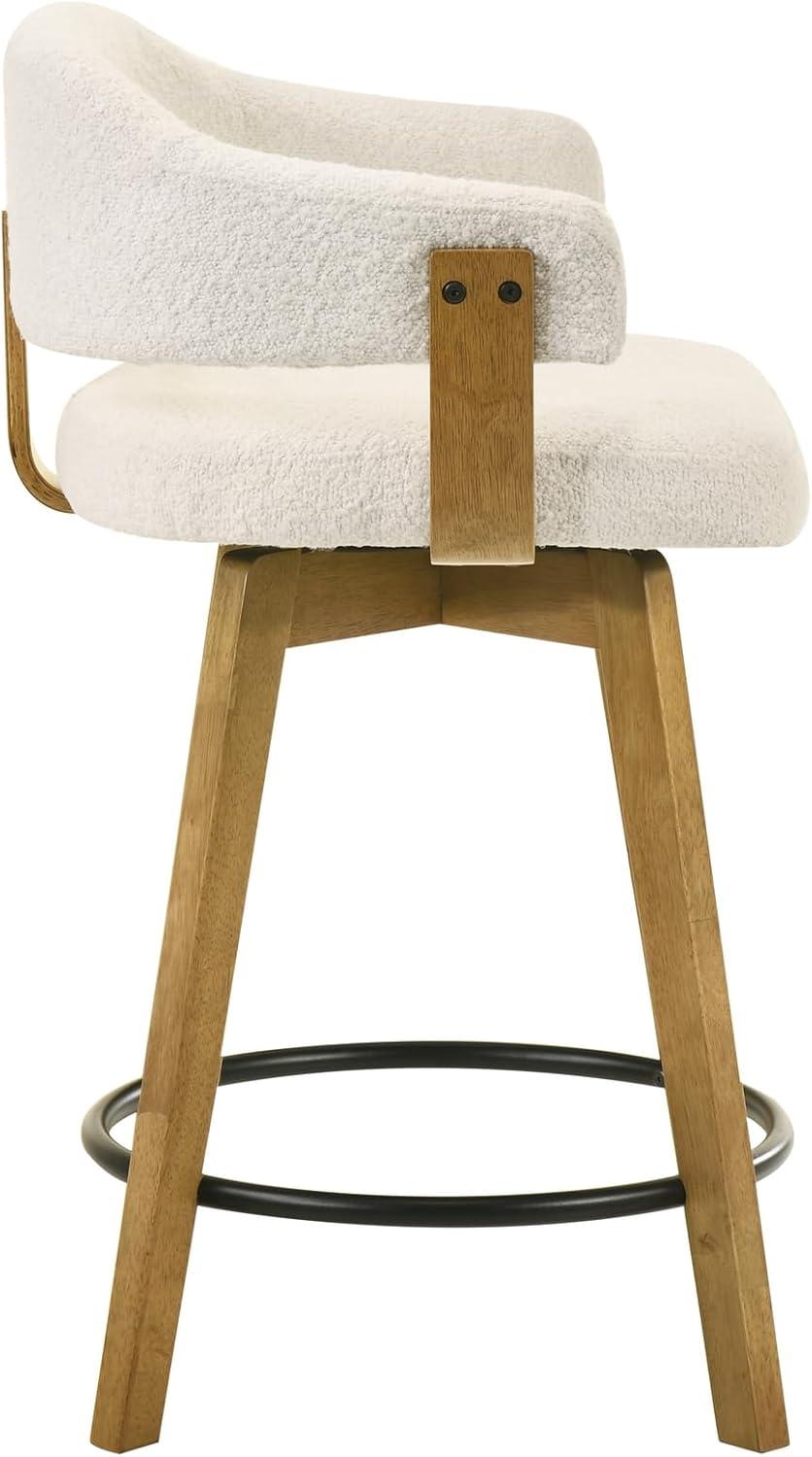 image:imageCallah Contemporary Natural Wood Bar Height Kitchen Bar Stool in Amber Glow Finish with White Boucle Fabric Upholstered Seat Set of 326 Counter Height