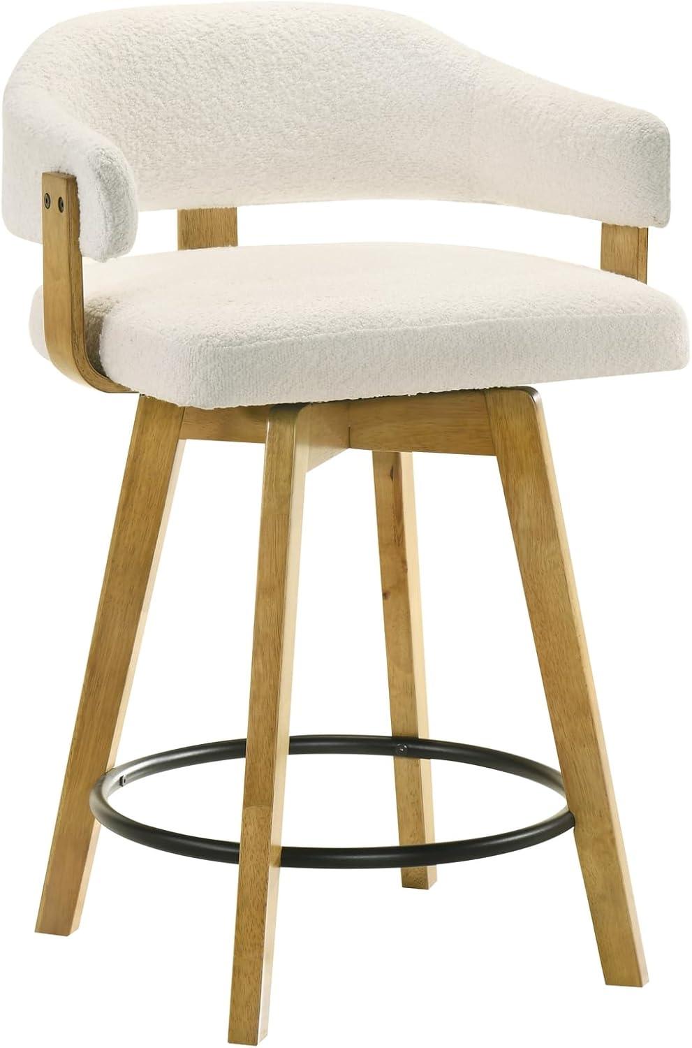 image:imageCallah Contemporary Natural Wood Bar Height Kitchen Bar Stool in Amber Glow Finish with White Boucle Fabric Upholstered Seat Set of 326 Counter Height