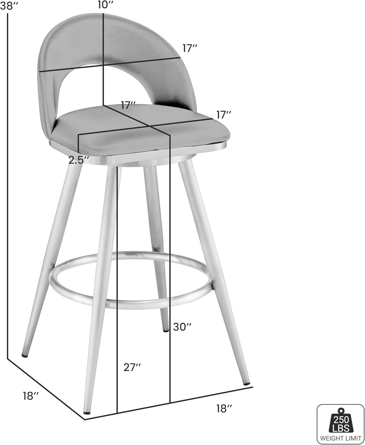 image:imageCharlotte Swivel Bar Stool in Brushed Stainless Steel with White Faux LeatherGrey